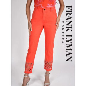 Frank Lyman Orange Cropped Jeans with Rhinestone Detail Size Xs